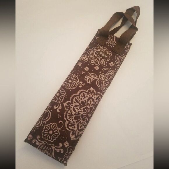 Thirty One 31 Perfect Bottle Thermal Tote Wine Cooler Gift Bag Brown Paisley - Picture 1 of 6
